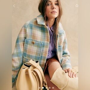 Sézane Armand Coat plaid pastel tartan NWT